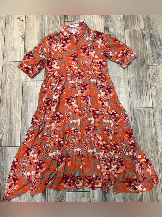 NATURAL LIFE Dresses & Skirts - NATURAL LIFE Orange Floral Tiered Midi Dress